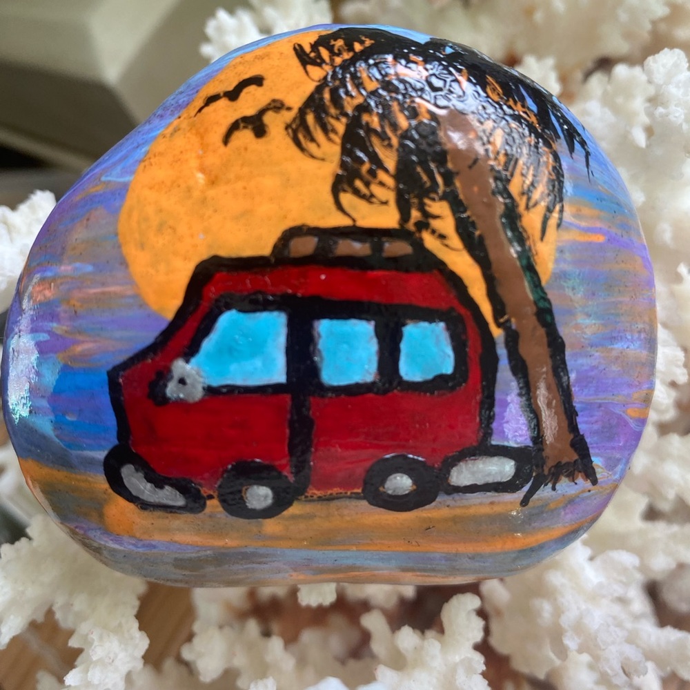 Hand Painted Rock “Sunset Drive “
